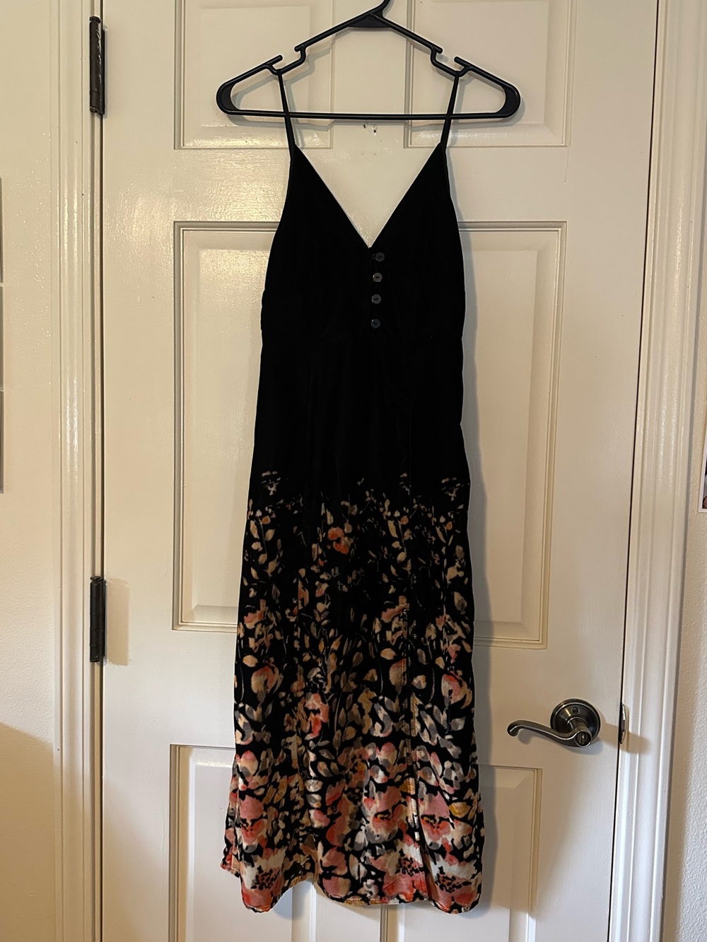 Urban Outfitters Black Floral Midi Slip Dress with Pink and Tan Accents